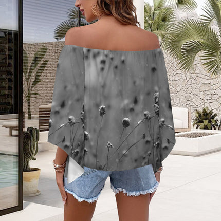 Trumpet Sleeve Blouse Black White and Gray Frosty Weeds