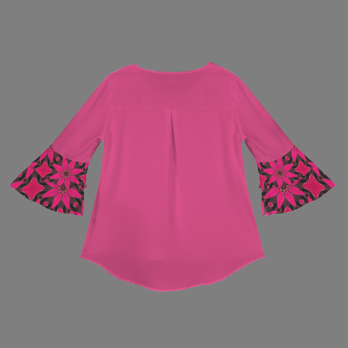 Layered Flare Sleeve Blouse Fuchsia Red Leaves