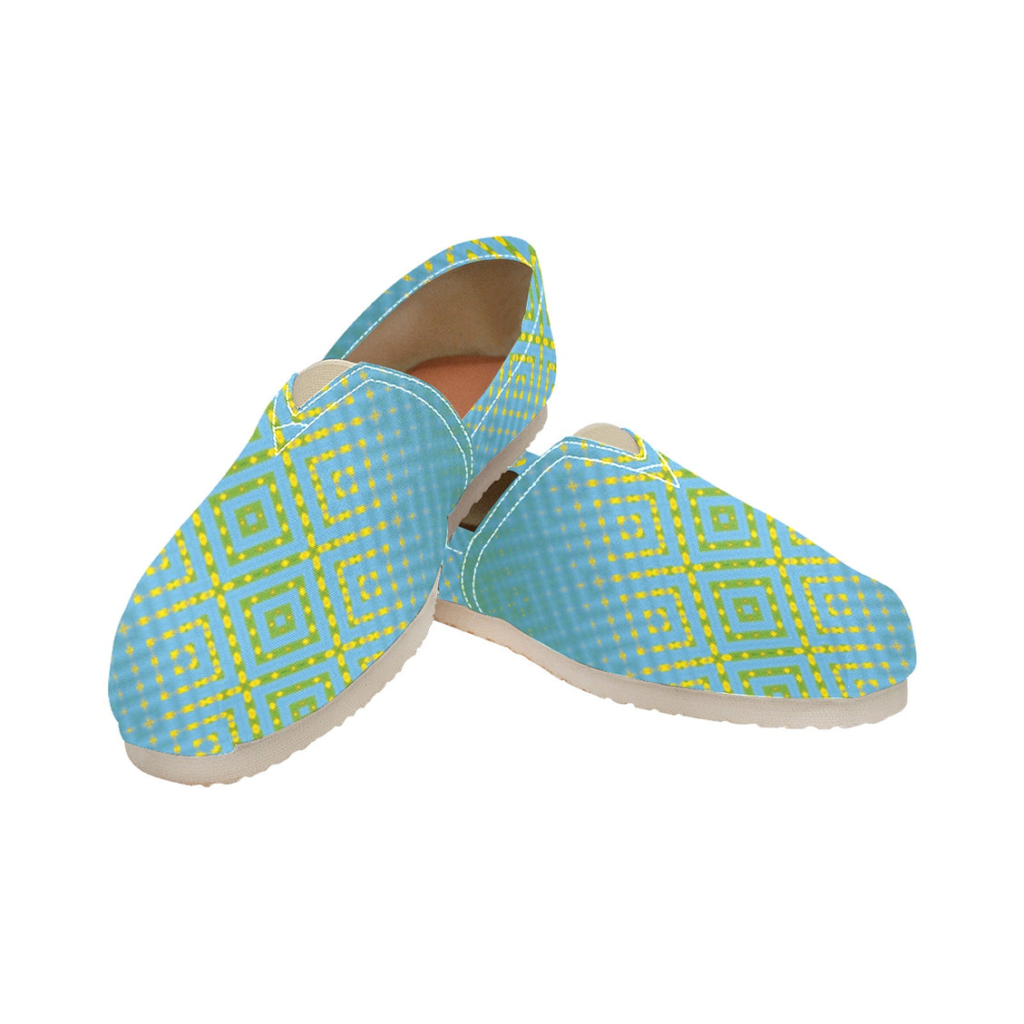 Espadrilles Canvas Gold Sunflower Blue Green Plaid Women's Canvas Slip-On Shoes(Model1206)