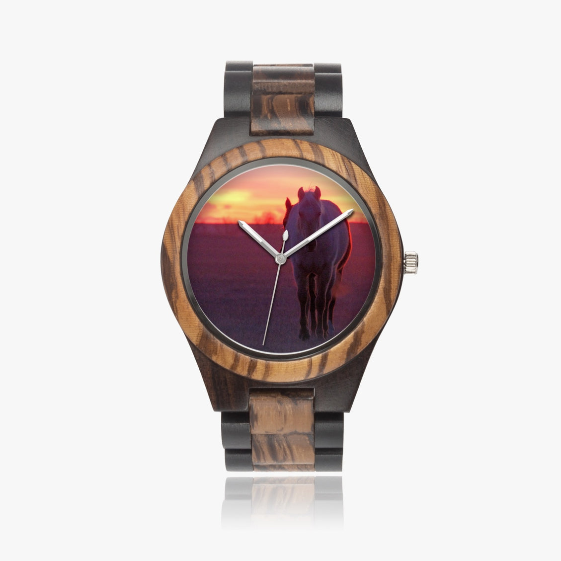 Wooden Watch Indian Ebony Horses Sunrise 9 Mile Road Single File