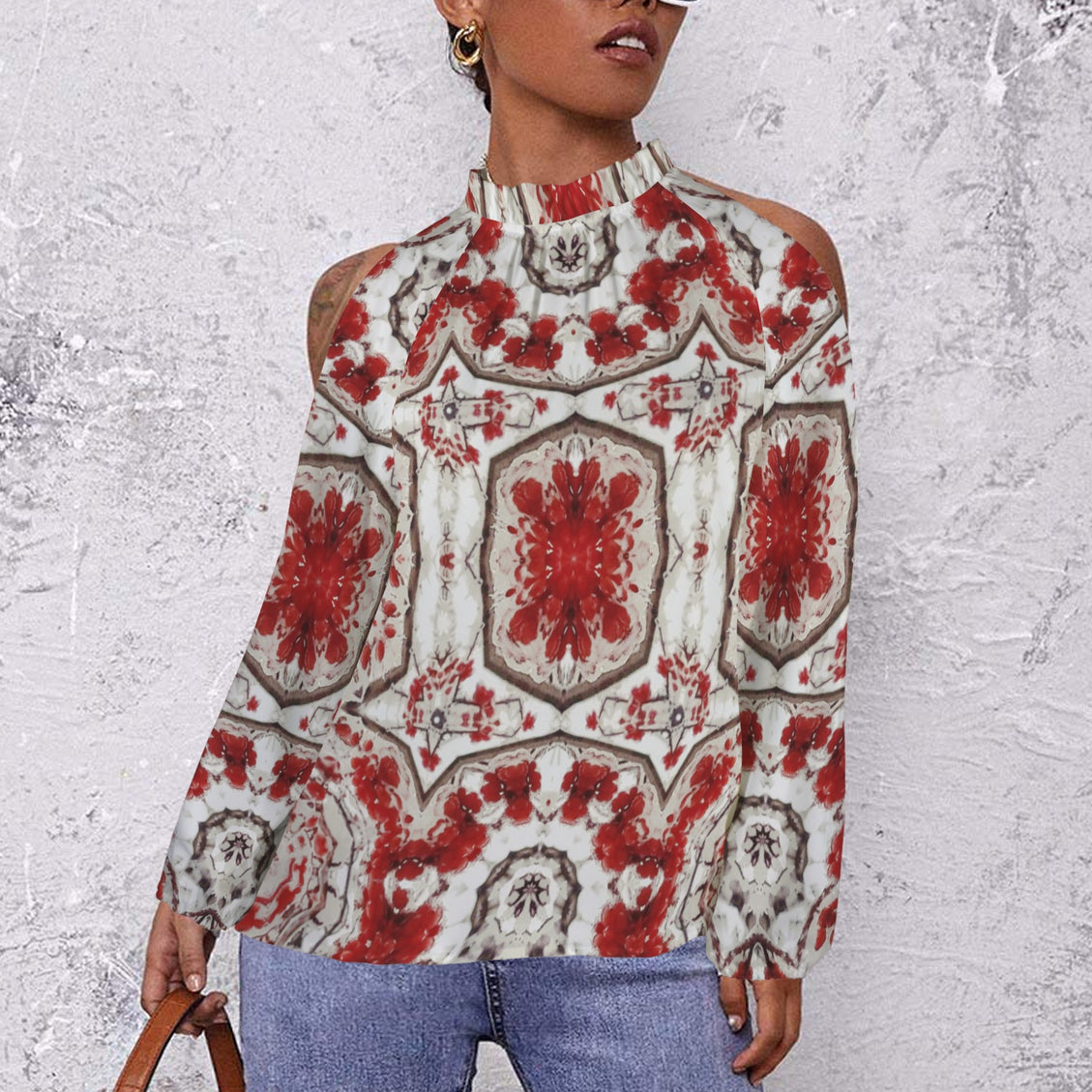 Long Slit Sleeve Blouse Buffalo Berries Red