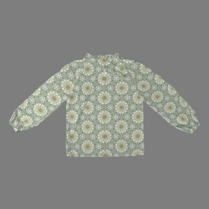 Long Slit Sleeve Blouse Green Yellow Carnival Tile