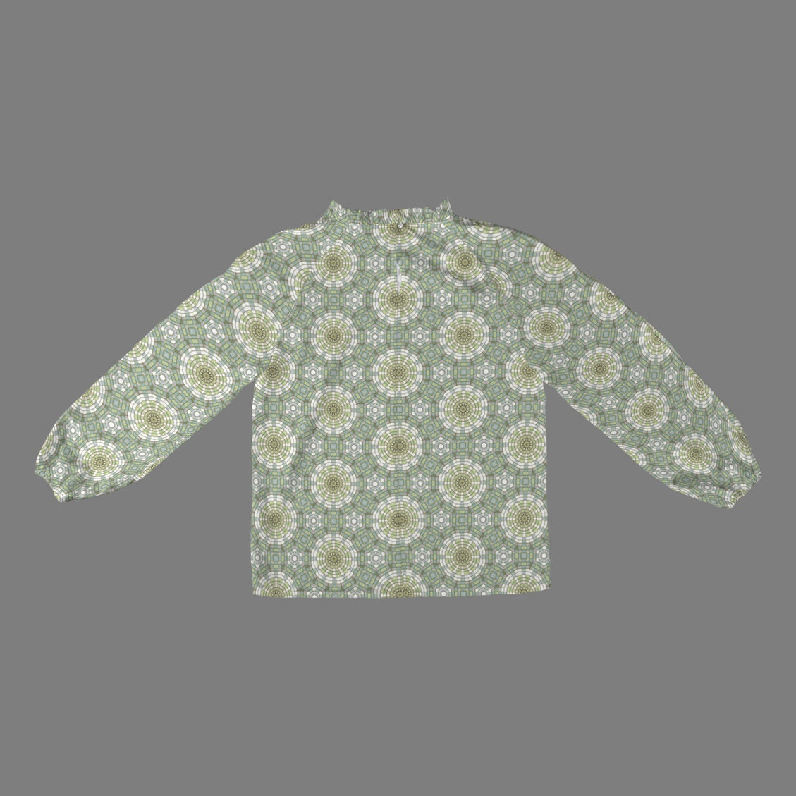 Long Slit Sleeve Blouse Green Yellow Carnival Tile