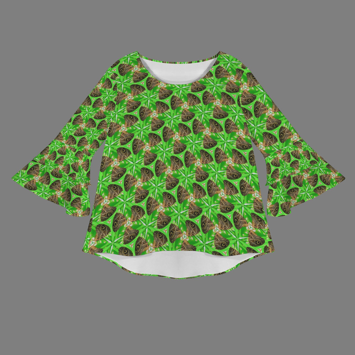 Flare Sleeve Blouse Butterfly Green