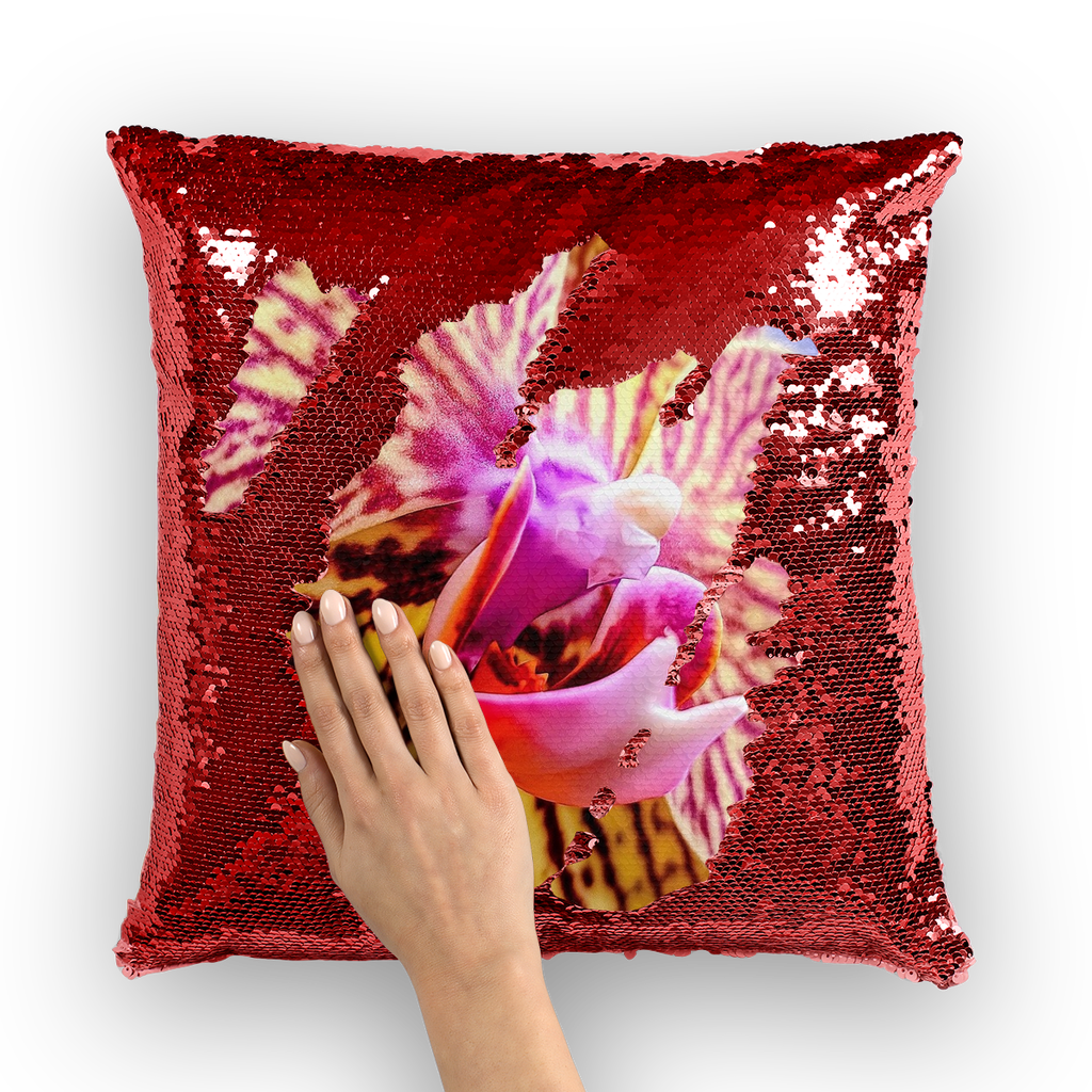 Orchids Sequin Cushion Cover