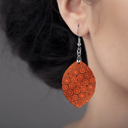 Wooden Oval Earrings Orange Sunset