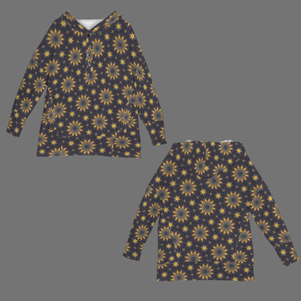 Hooded Pullover Sunflowers Purple Sunset