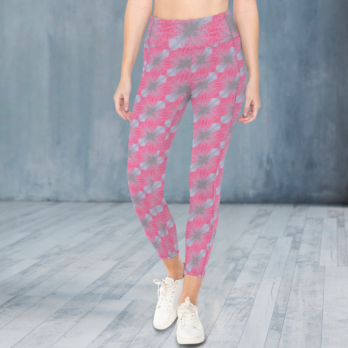 High Waist Pockets Yoga Leggings Pink Periwinkle Butterfly Balm