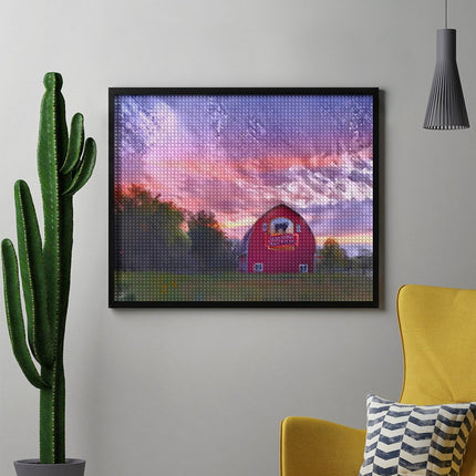 Design Diamond Painting 20"×16"(Horizontal) Red Barn Sunrise in North Dakota