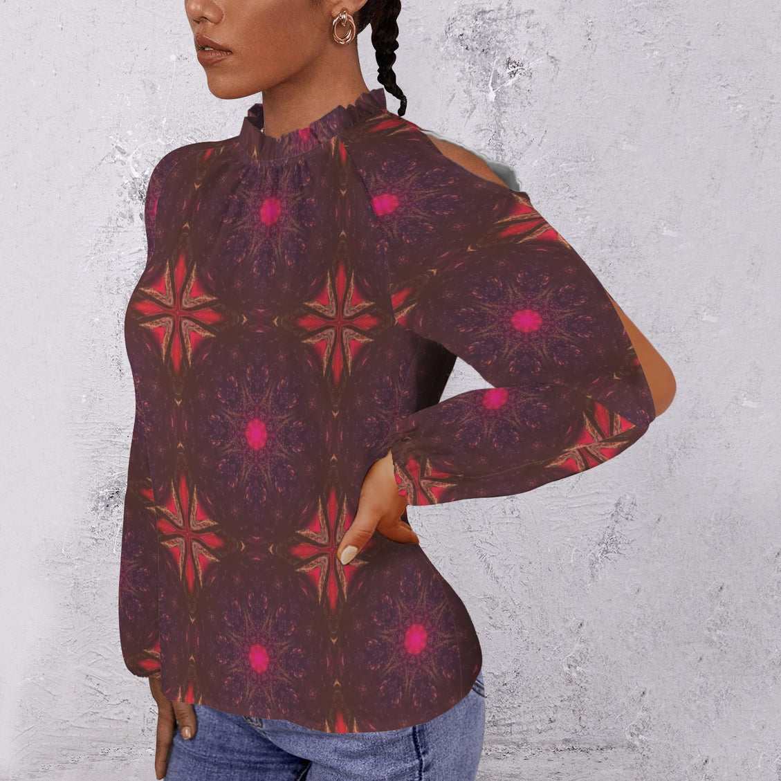 Long Slit Sleeve Blouse Prairie Flowers Sunset