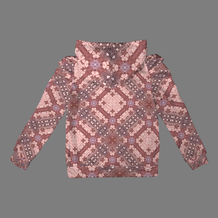 Puff Sleeve Hoodie Pink Burgundy Tartan Plaid