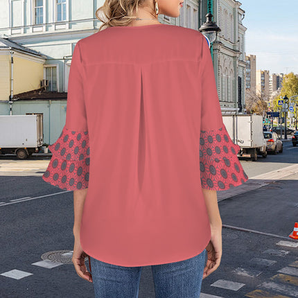 Layered Flare Sleeve Blouse Sunset Red