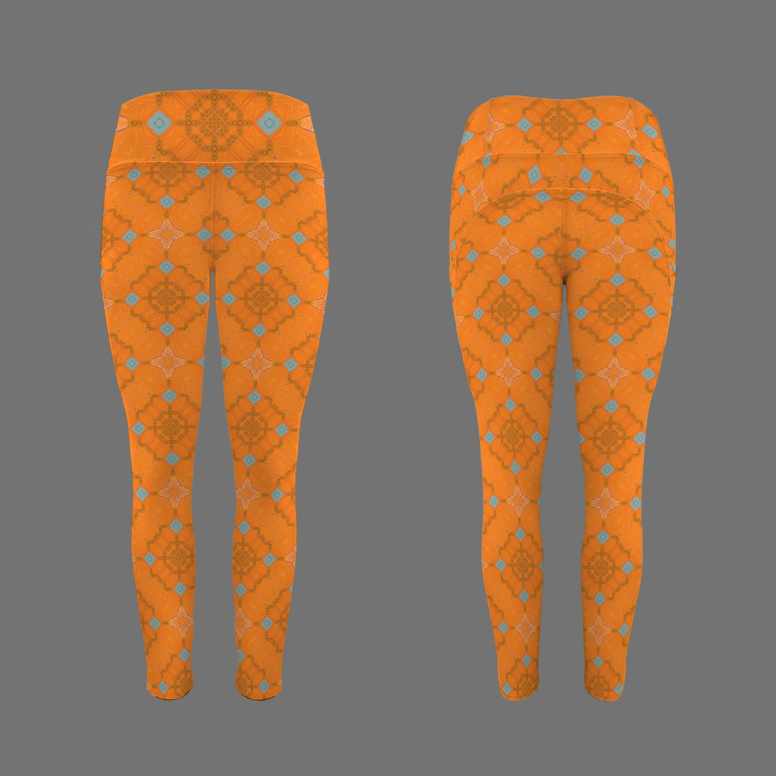 High Waist Pockets Yoga Leggings Orange and Blue Butterfly