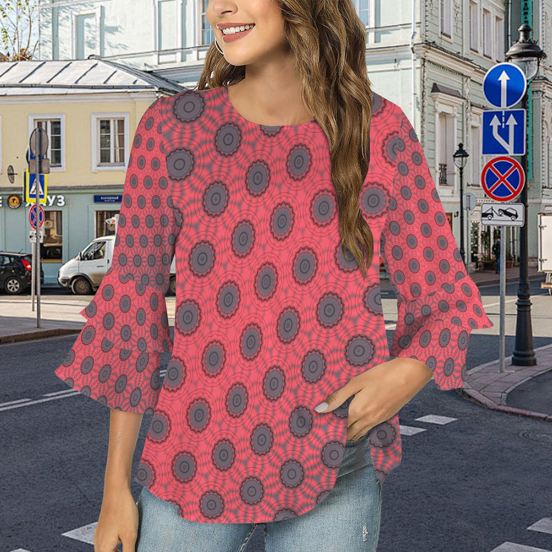 Layered Flare Sleeve Blouse Red Milkweed