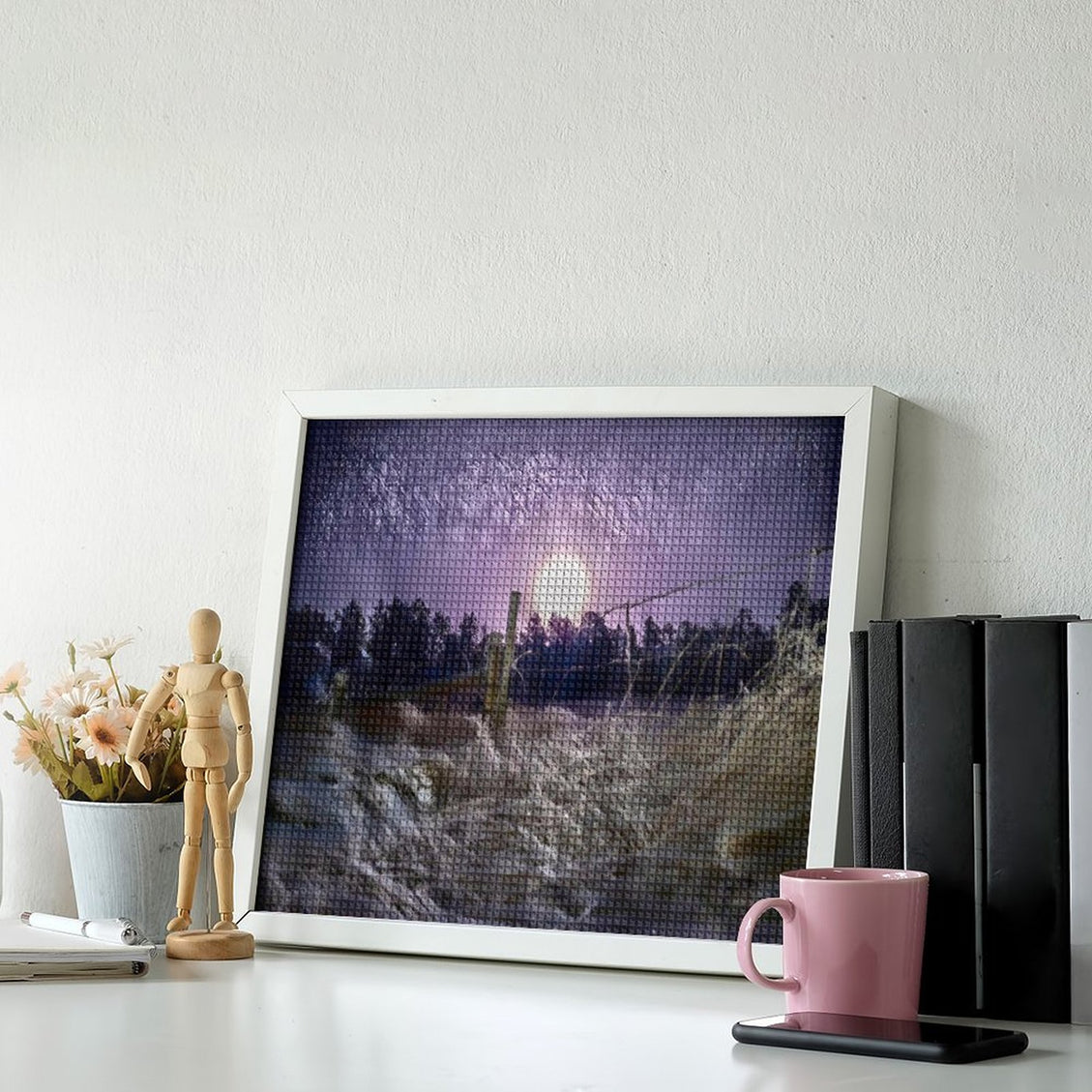 Design Diamond Painting 20"×16"(Horizontal) Frosty Moonrise