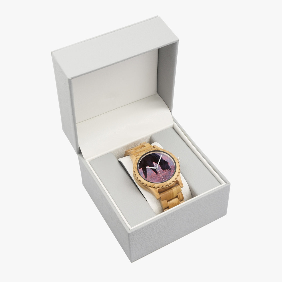 Wooden Watch Italian Olive Horse Frosty Sunrise