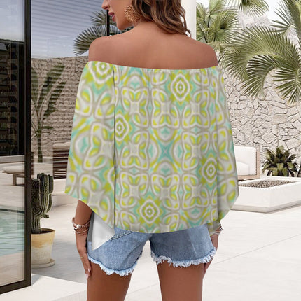 Trumpet Sleeve Blouse Retro Green White Yellow Blue