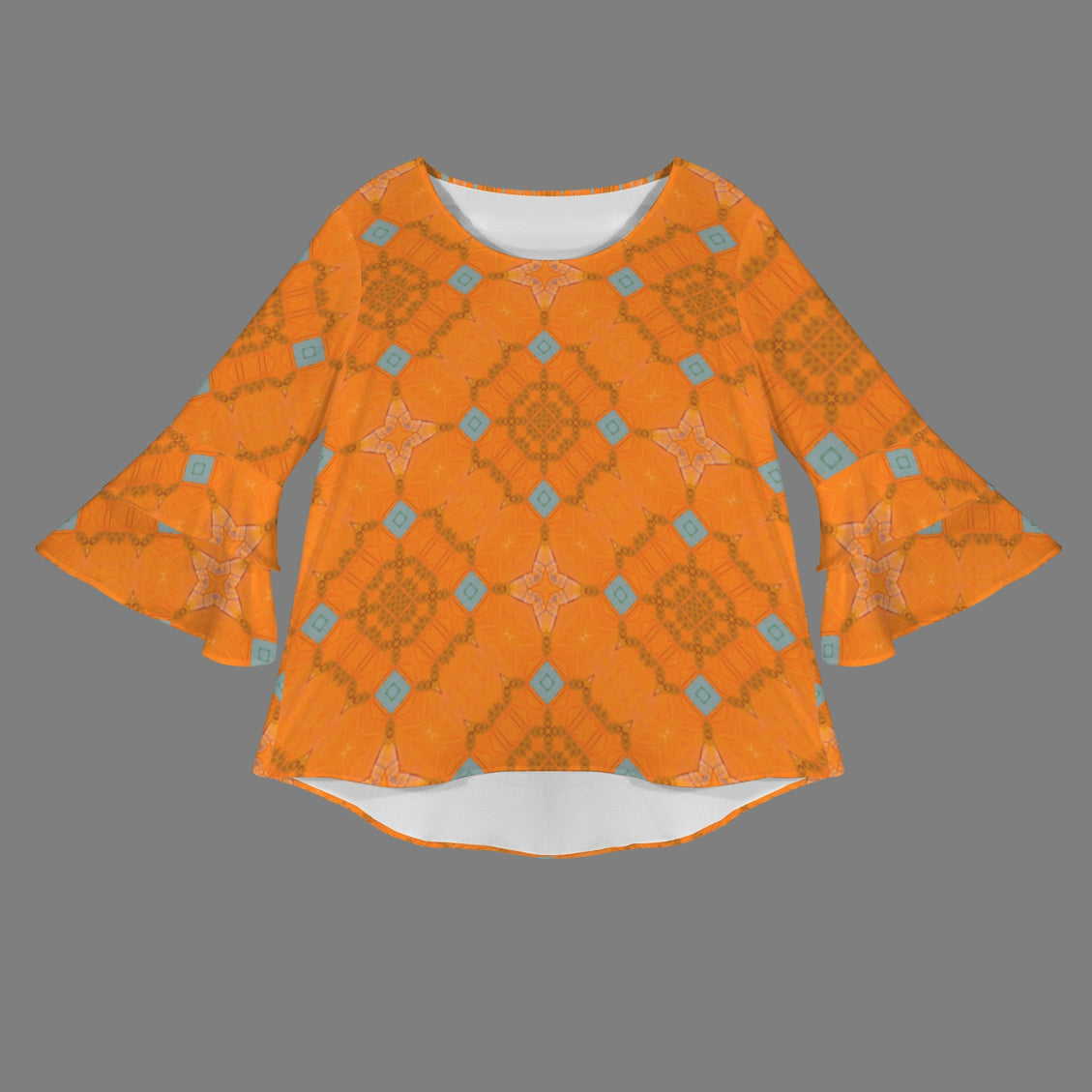 Flare Sleeve Blouse Butterfly Orange and Blue