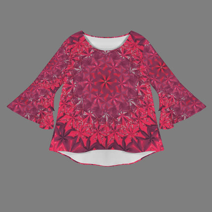 Layered Flare Sleeve Blouse Red Hollyhocks Windmill