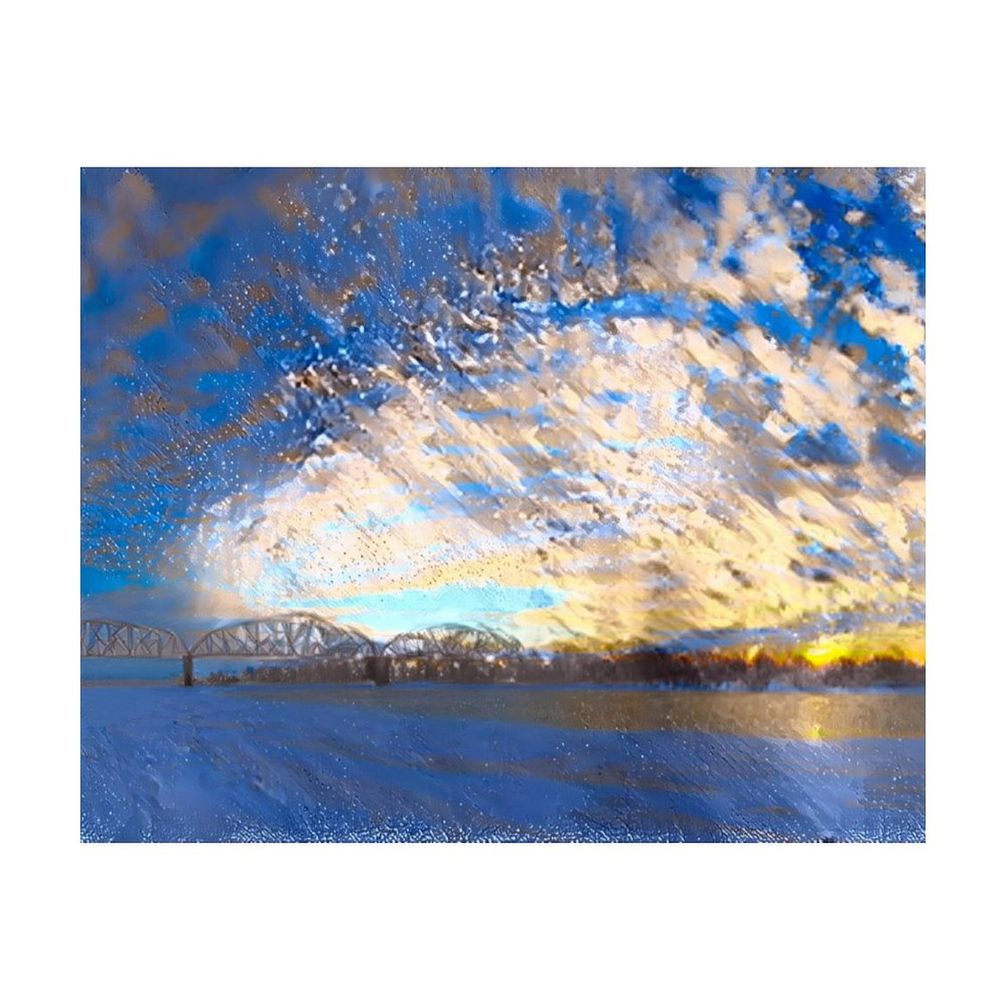 Design Diamond Painting 20"×16"(Horizontal) Sunset on the Missouri River Train Bridge