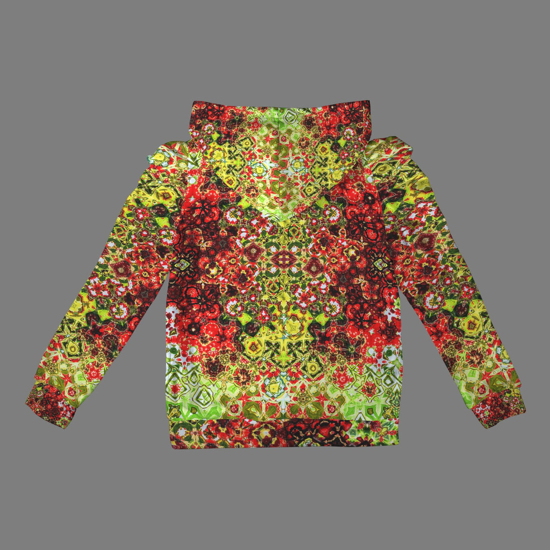 Puff Sleeve Hoodie Buffalo Berries Red Chartreuse