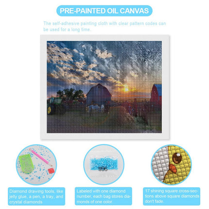 Design Diamond Painting 20"×16"(Horizontal) Sunset on a Farm