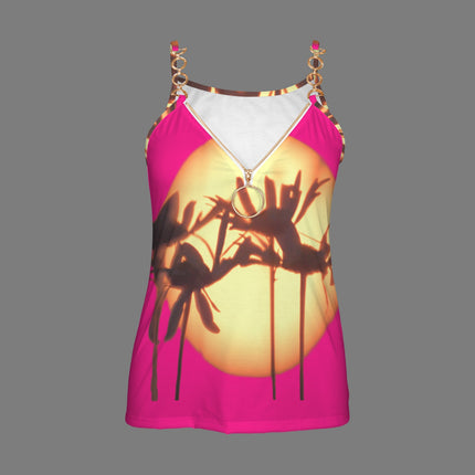 V Neck Chain Cami Aster Sunset Hot Pink