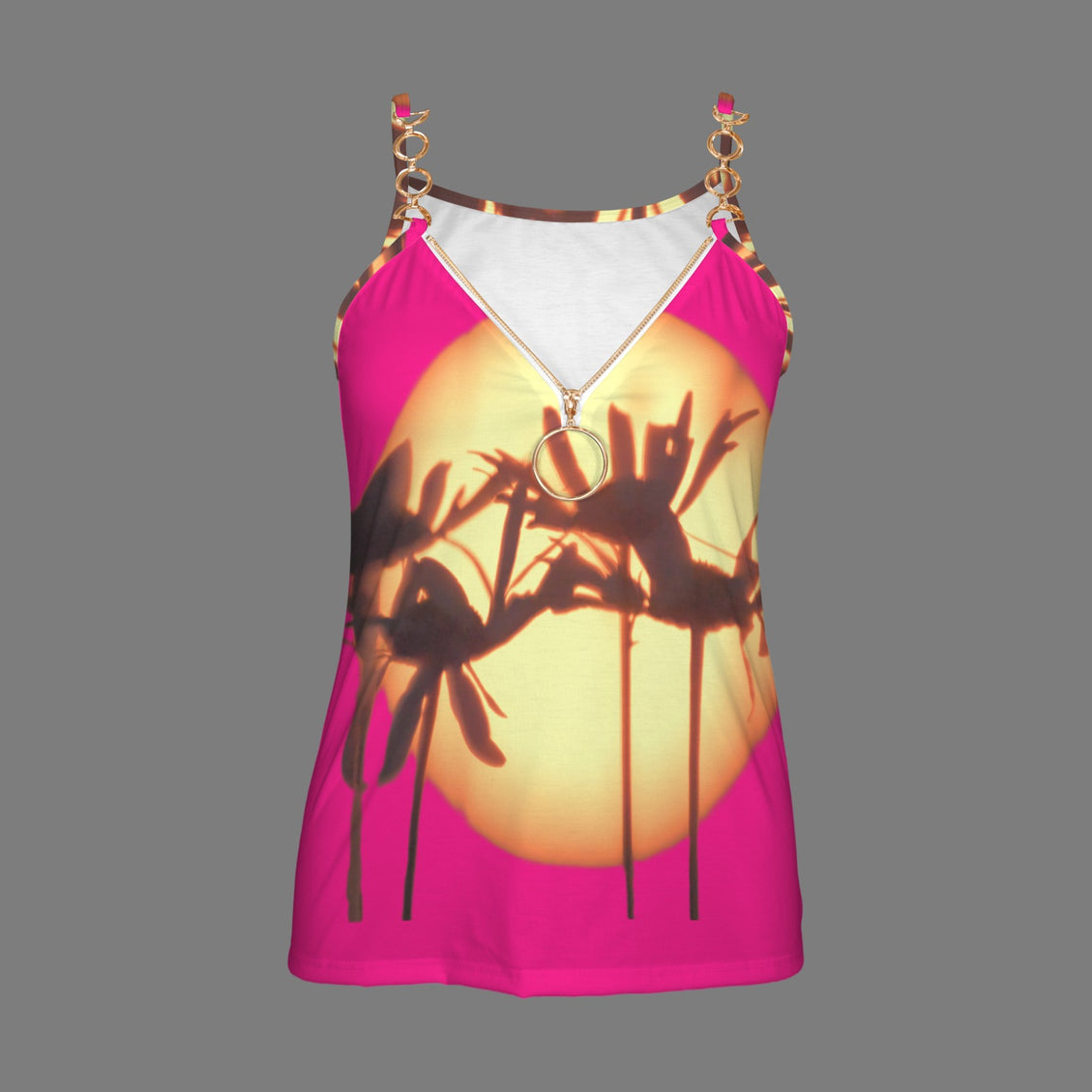 V Neck Chain Cami Aster Sunset Hot Pink