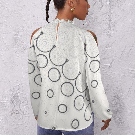 Long Slit Sleeve Blouse Ivory Black LInes