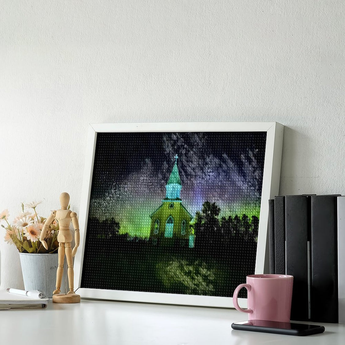 Design Diamond Painting 20"×16"(Horizontal) Country Church Aurora