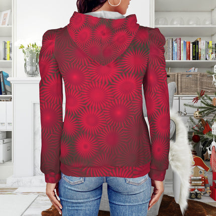 Puff Sleeve Hoodie Red Wildflowers