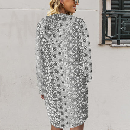 Hoodie Dress White and Black Geometric