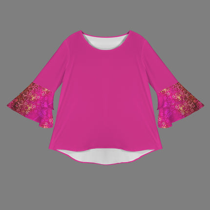 Layered Flare Sleeve Blouse Fuchsia Orchids