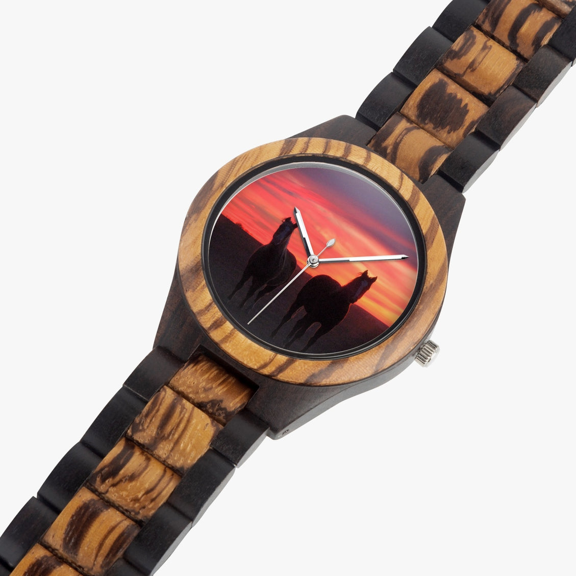 Wooden Watch Indian Ebony Horses Sunrise 9 Mile Road