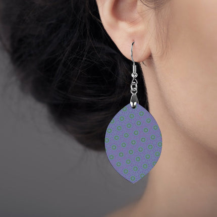 Wooden Oval Earrings Blue Purple Green Watercolor