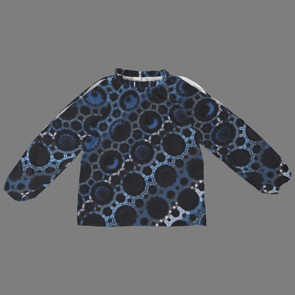 Long Slit Sleeve Blouse Blue and Black Geometric