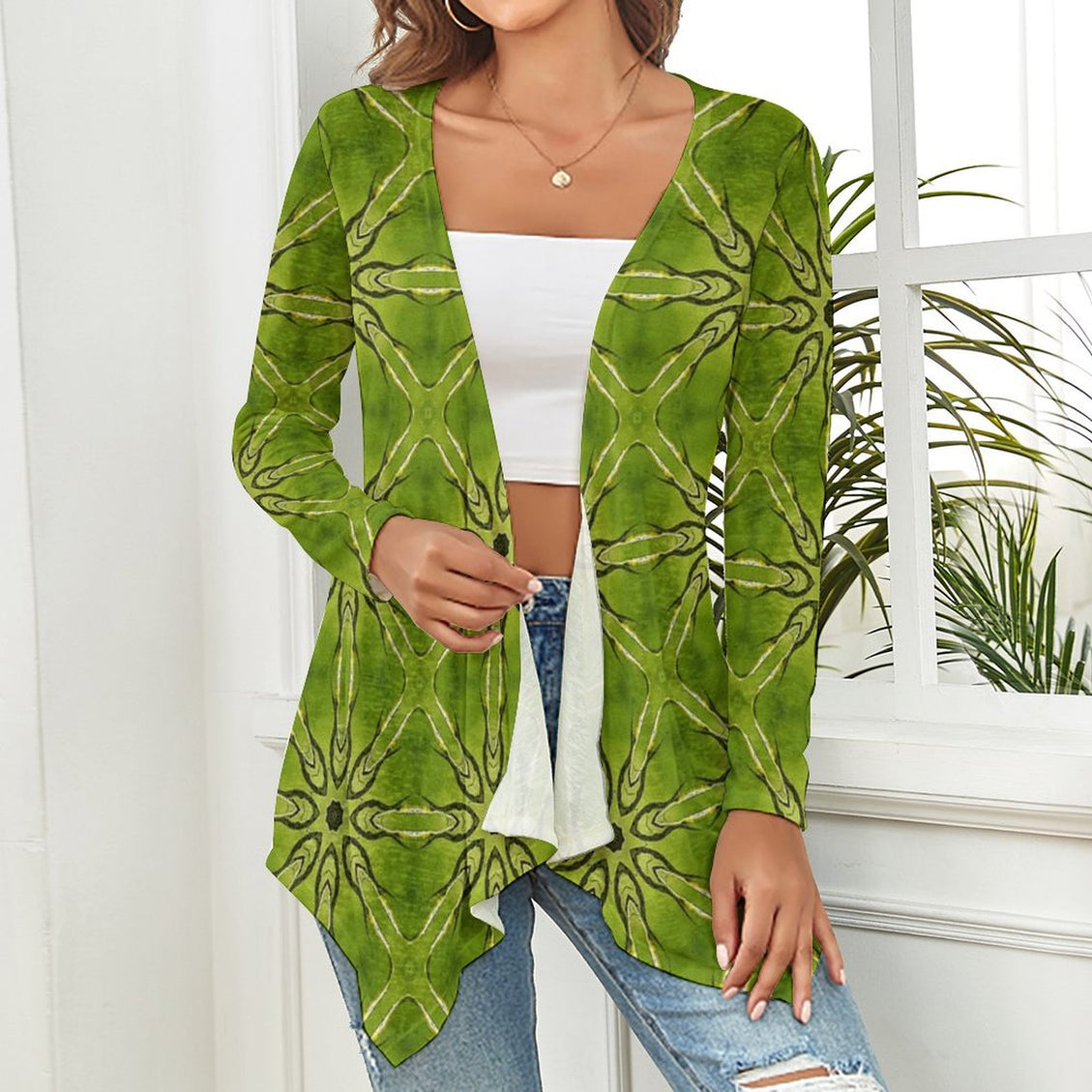 Knitted Cardigan Dandelion Green Geometric