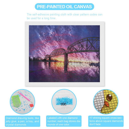 Design Diamond Painting 20"×16"(Horizontal) Sunset on the Train Bridge Missouri River