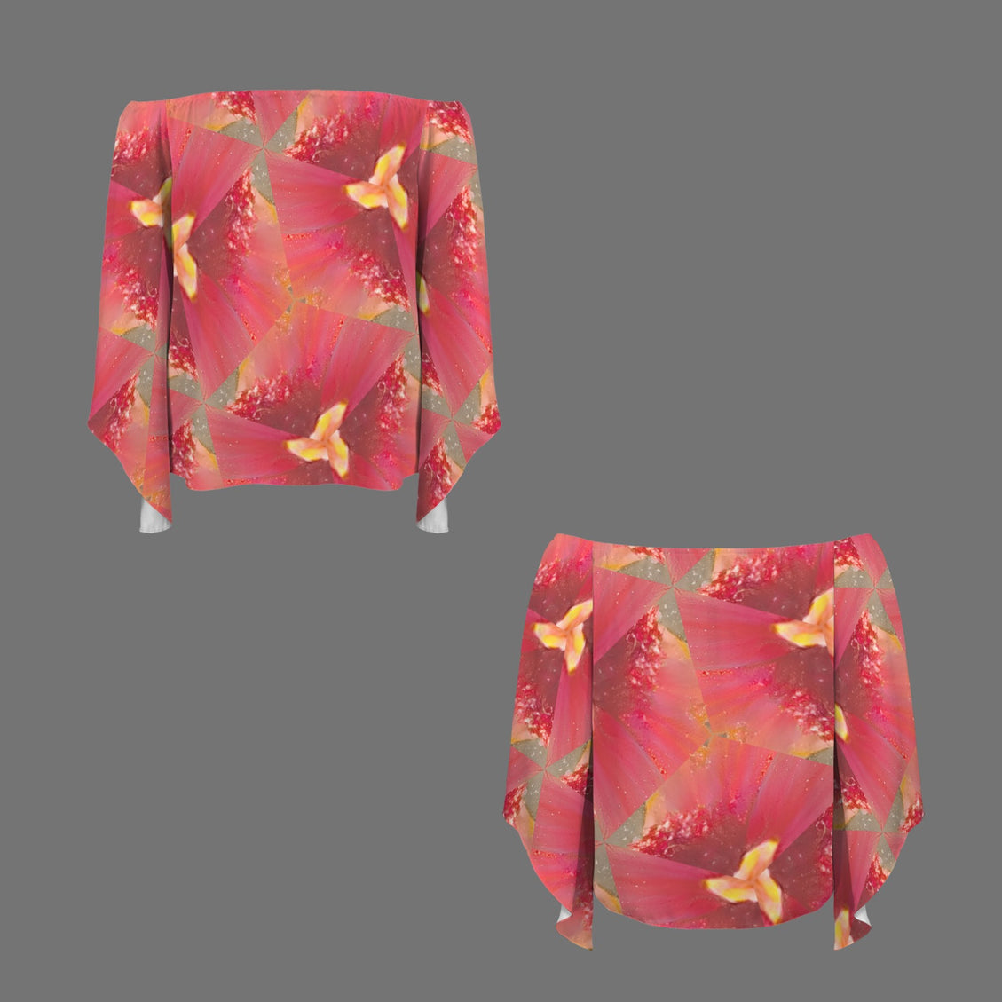 Trumpet Sleeve Blouse Pink Wildflowers