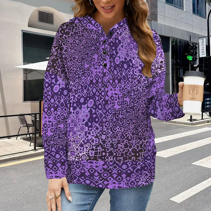 Hooded Pullover Purple Black Abstract