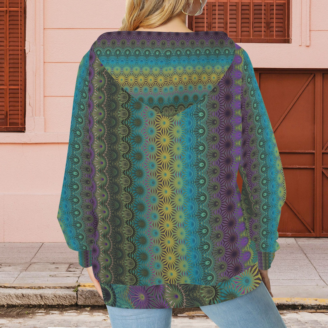 Hoodie Peacock Feathers Turquoise