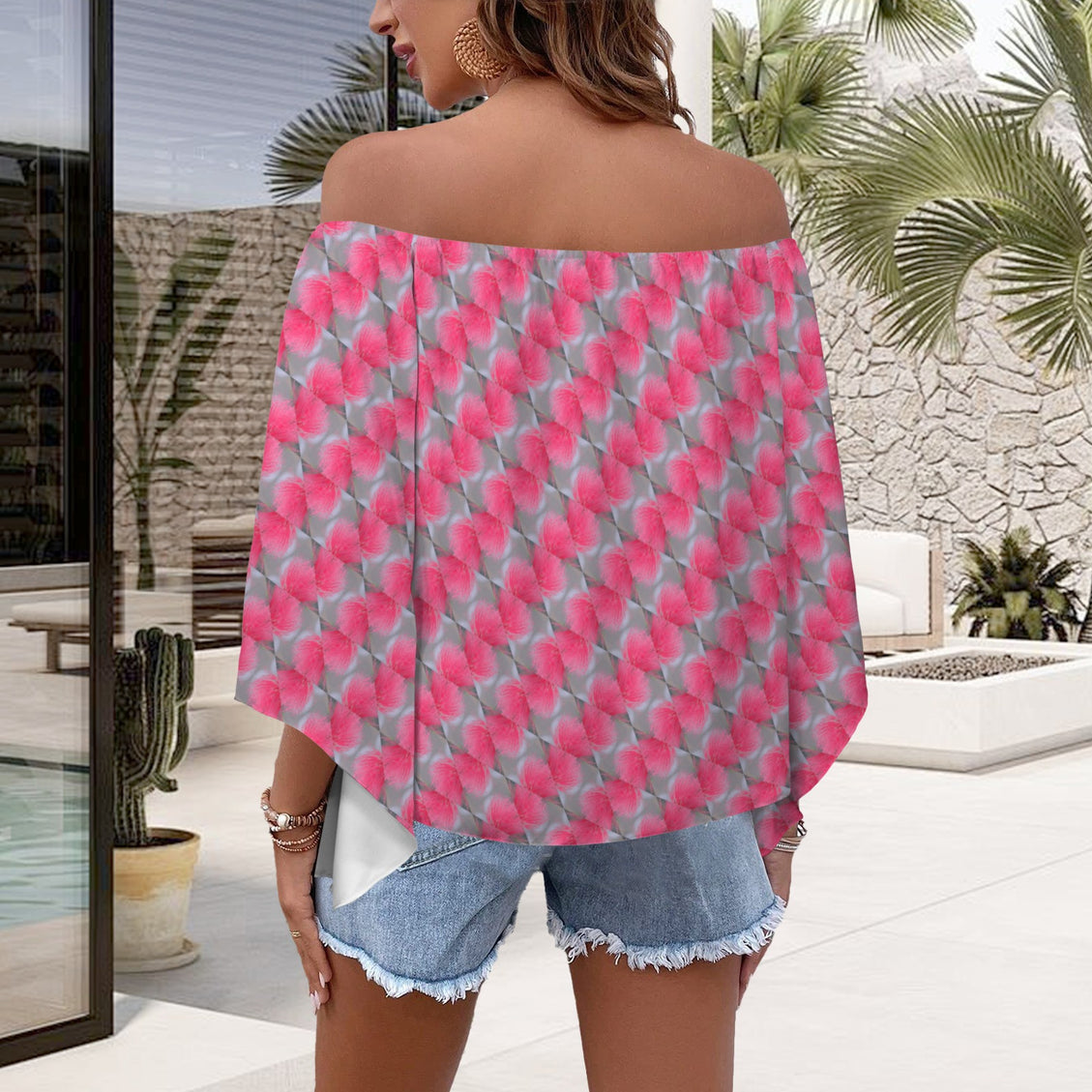 Trumpet Sleeve Blouse Butterfly Balm Pink