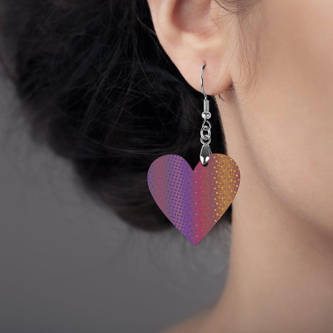 Wooden Heart Earrings Festive