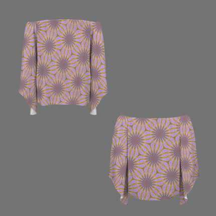 Trumpet Sleeve Blouse Lavendar and Gold Flower