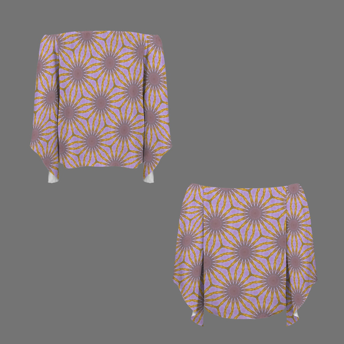 Trumpet Sleeve Blouse Lavendar and Gold Flower