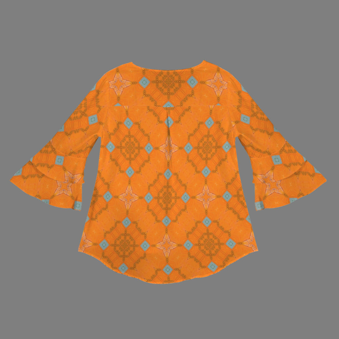 Flare Sleeve Blouse Butterfly Orange and Blue