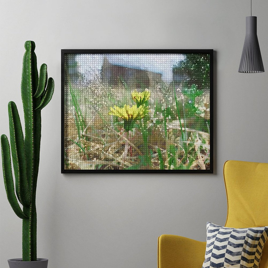 Design Diamond Painting 20"×16"(Horizontal) Dandelions on a Rainy Day