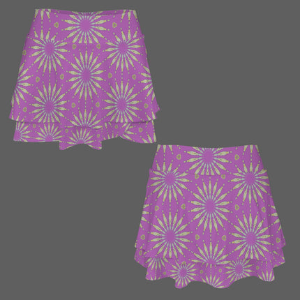 Ruffled Pocket Sports Skirt Sunflower on Lavendar
