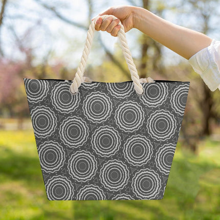 Hemp Rope Tote Bag Gray Circles