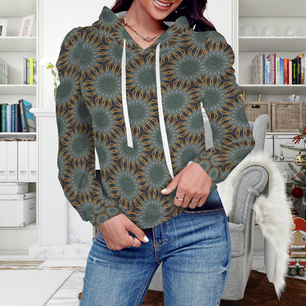 Puff Sleeve Hoodie Sunflowers Green